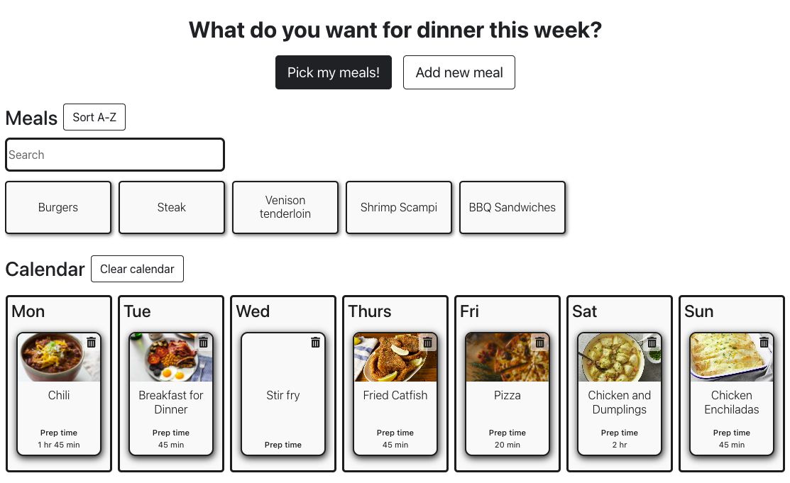 Pick My Meals project screenshot